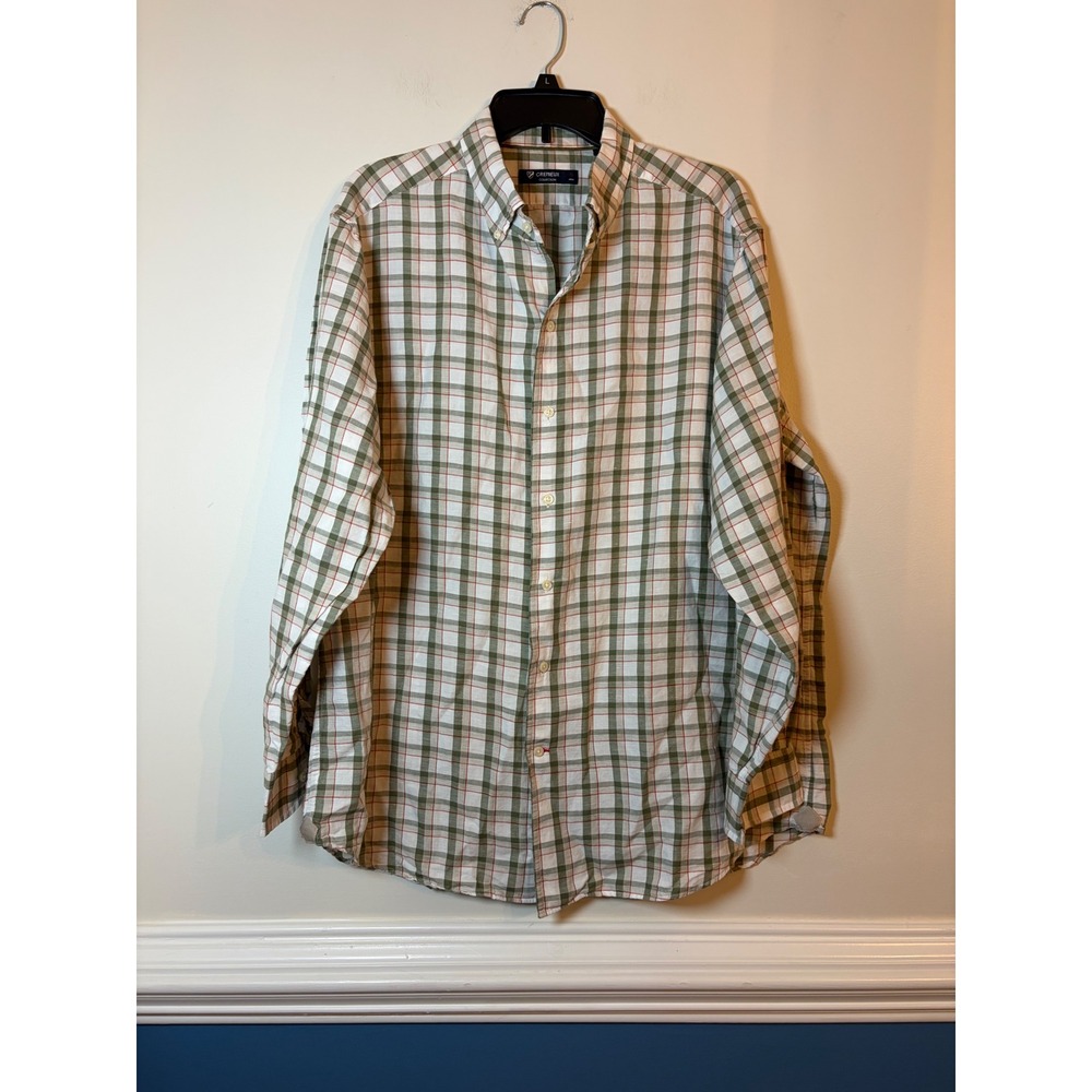 Cremieux Button Down Mens XL Plaid Green White Long Sleeve Casual Shirt